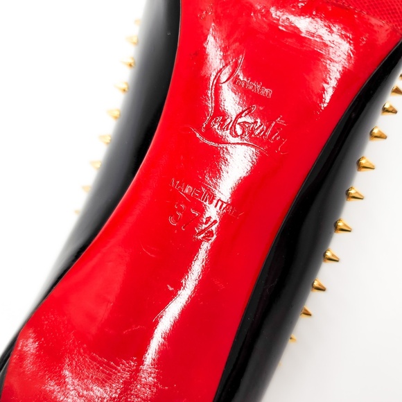 Christian Louboutin Black Patent Leather Spike Anjalina 85 Pumps EU 37.5 - Picture 6 of 8